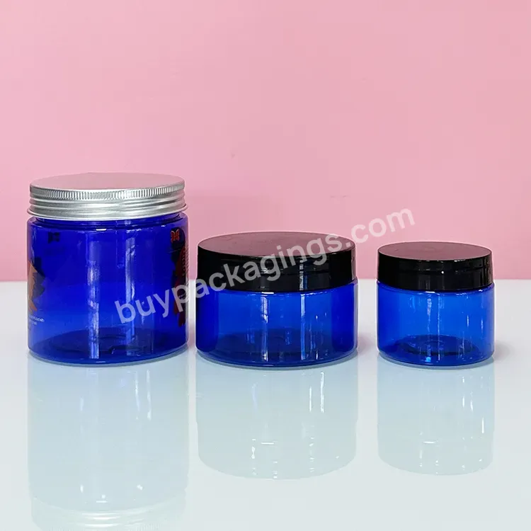 Food Grade 80ml 100ml 120ml 150ml 250ml Blue Pet Plastic Jar With Black Lid