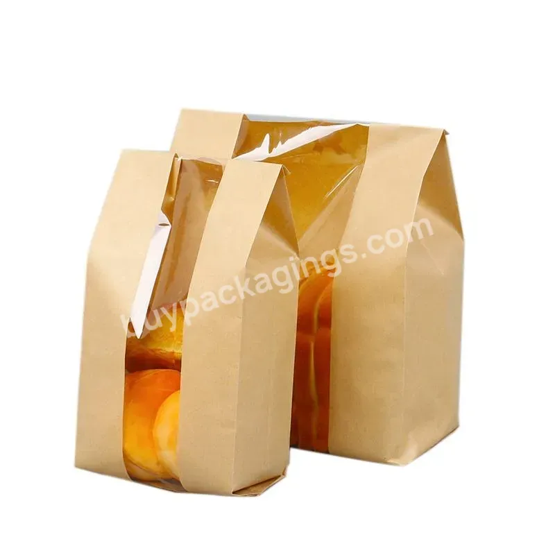Food Grade Bottom Kraft Paper Bag Clear Bread Packaging Paper Bag With Clear Window