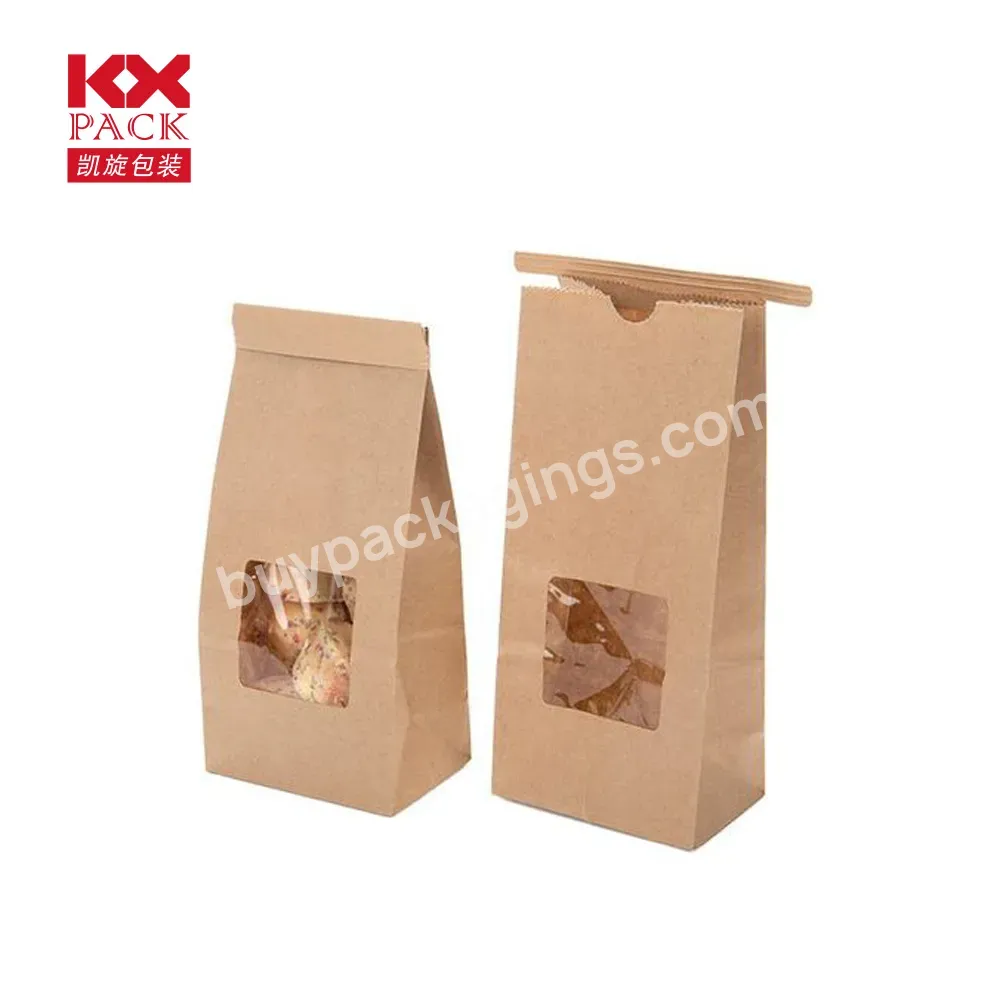 Food Grade Brown Kraft Paper Bakery Bag Tin Bags W/ Window Standing Open And Closed Kraft Window Bag