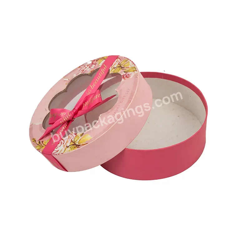 Food Grade Custom Printing Round Shape Birthday Cake Paper Box With Ribbon Bow