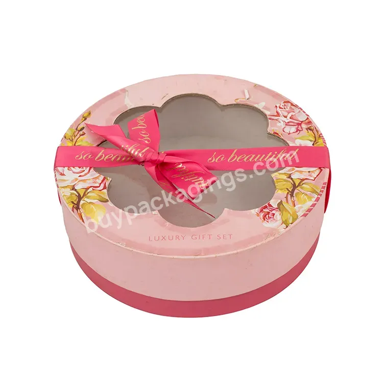 Food Grade Custom Printing Round Shape Birthday Cake Paper Box With Ribbon Bow