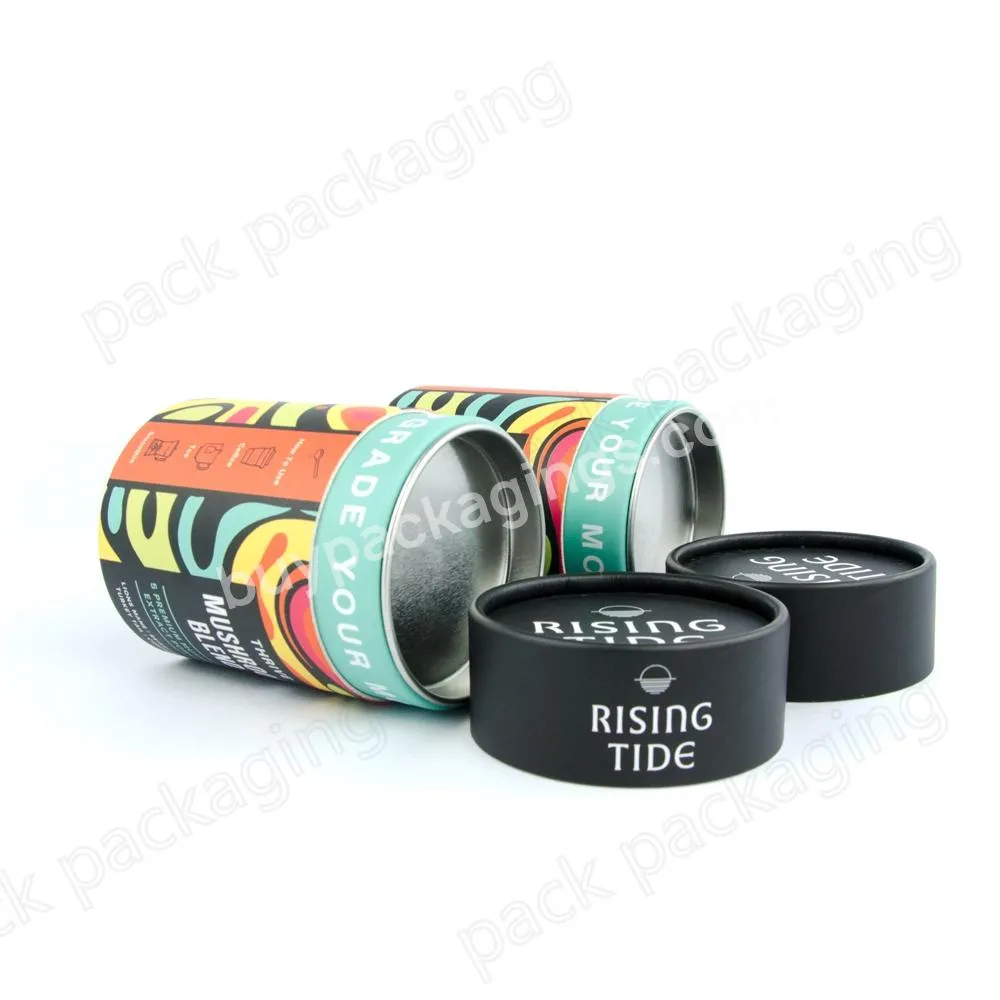 Food Grade Cylinder Shaped Paper Cardboard Tea Tube Canister Packaging with Metal Lid