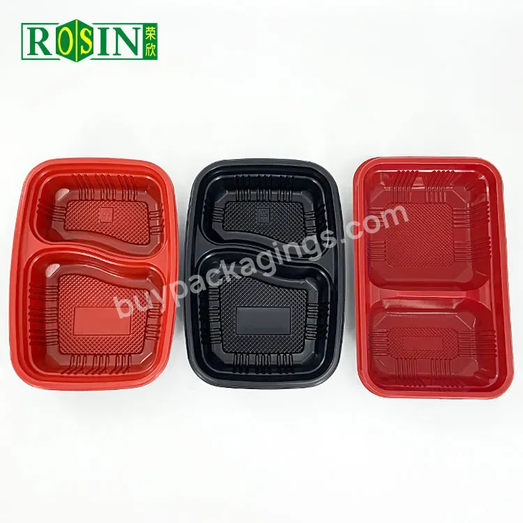 Food Grade Disposable Meal Tray Black/red Lunch Tray Pp Plastic 2 Compartment Microwave Food Tray