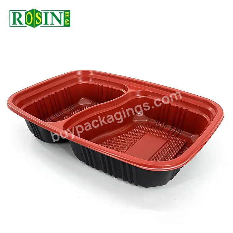 Food Grade Disposable Meal Tray Black/red Lunch Tray Pp Plastic 2 Compartment Microwave Food Tray