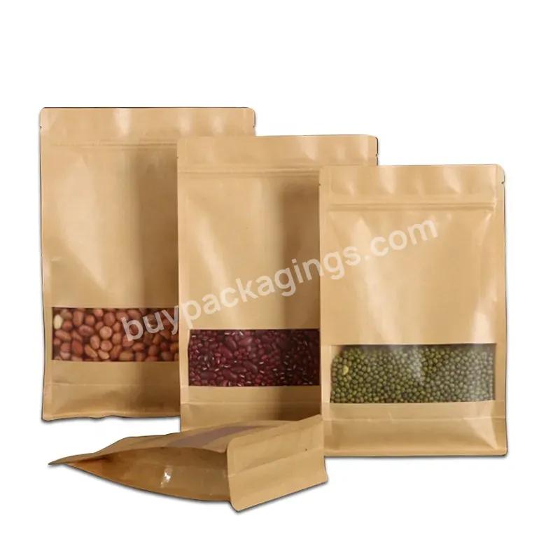 Food Grade Eight Side Sealed Open Window Zipper Kraft Paper Bag For Packing Coffee Beans