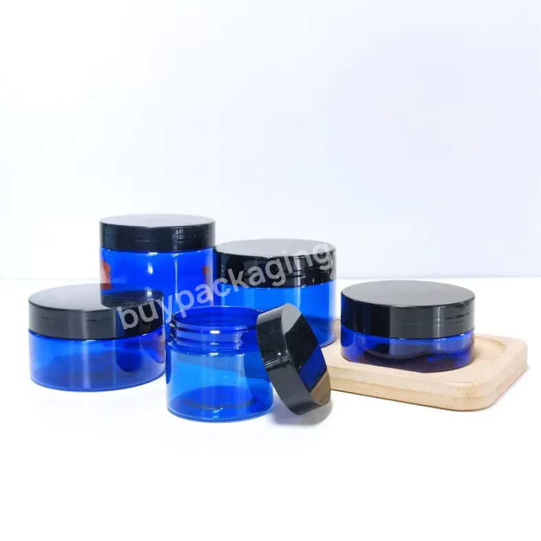 Food Grade Empty Blue Transparent Sweet Honey Candy Pet Plastic Jar With Plastic Black Lid