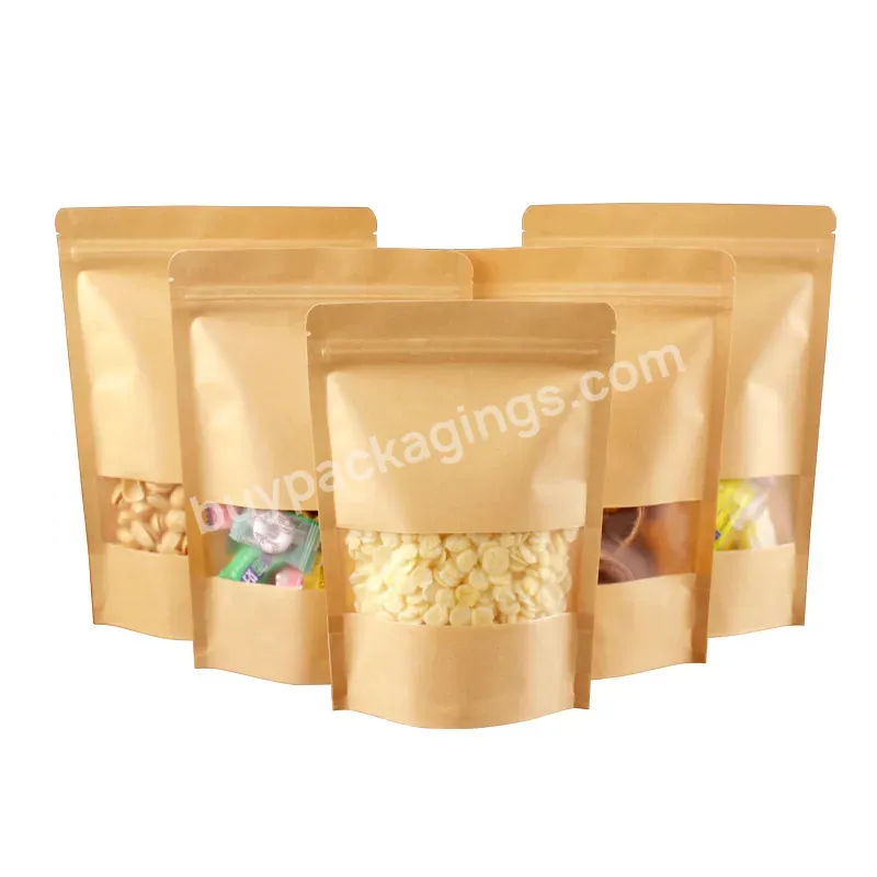 Food Grade Grocery Brown Doypack Packaging Kraft Paper Zip Lock Bag