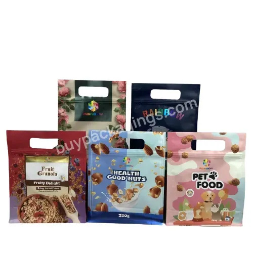 Food Grade Handing Hole Flat Bottom Packaging Bag With Matte Window