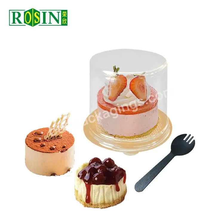 Food Grade High Round Disposable Plastic Bread With Fork Cake Dome Plastic Tray With Pet Lid