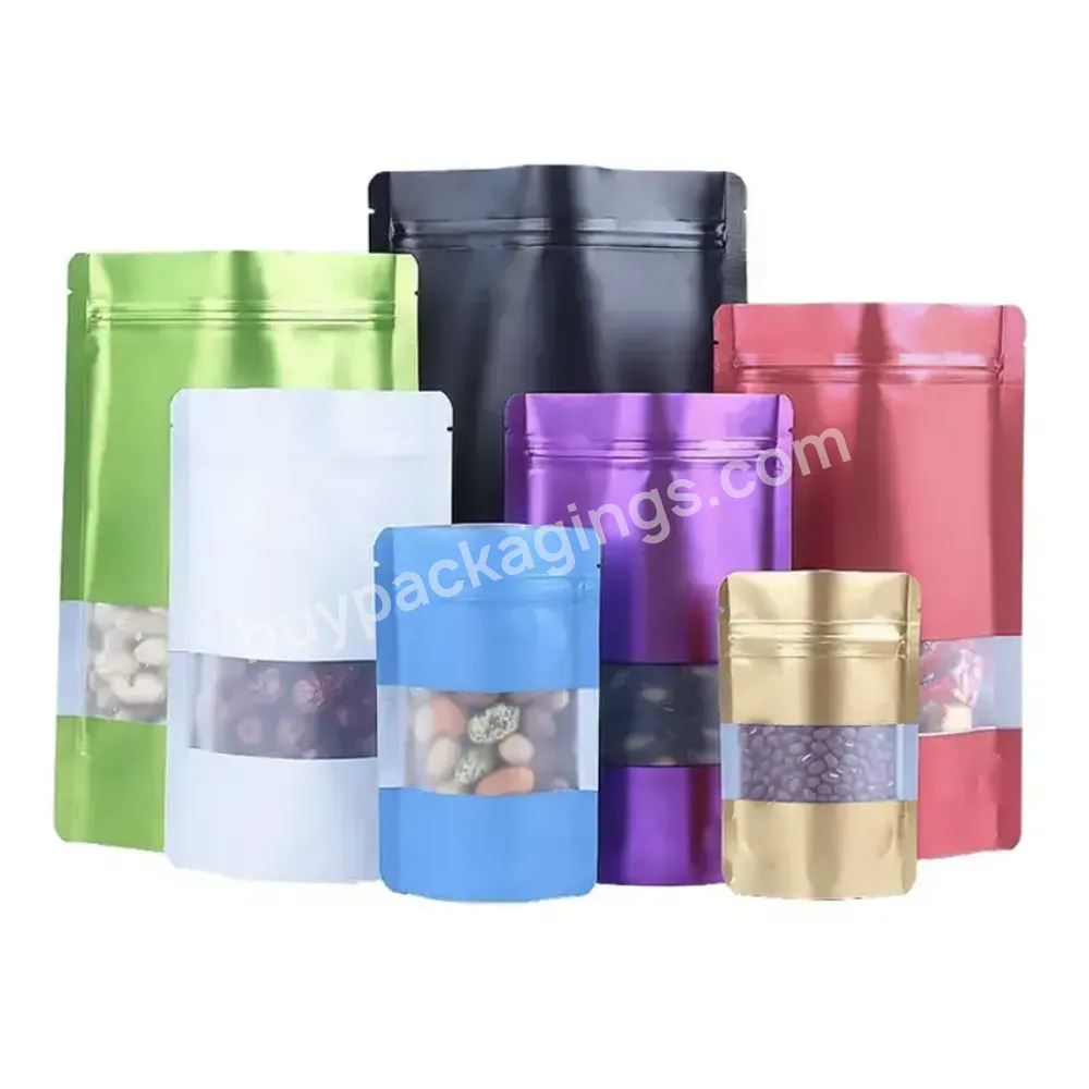 Food Grade Matte Finish Coffee Tea Snack Nut Aluminium Foil Stand Up Zip Lock Packing Pouch Bag With Clear Window