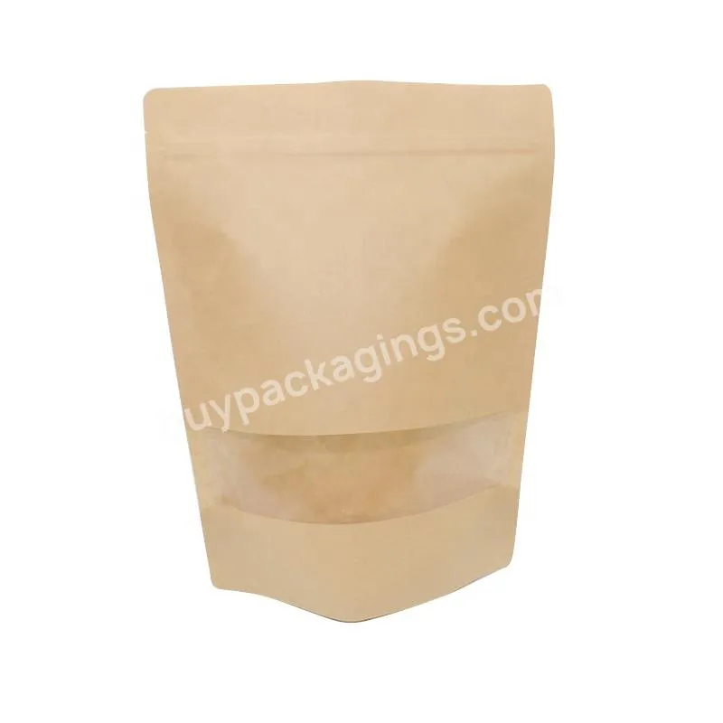 Food Grade Packaging Wholesale Wholesale Plain Brown Ziplock Packaging Pouch Stand Up Zipper Kraft Paper Bag With Window