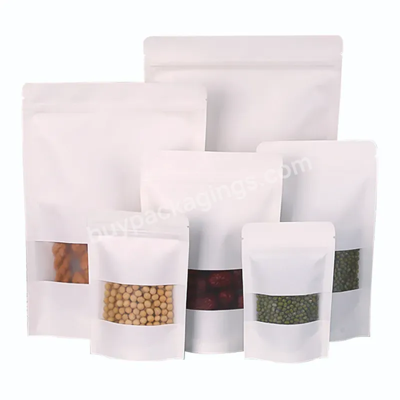 Food Grade Plastic Bags With Grease Resistant White Kraft Paper Bags With Zippers And Windows