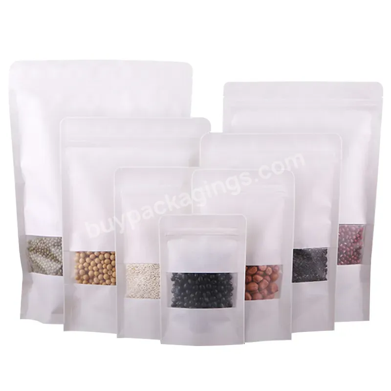 Food Grade Plastic Bags With Grease Resistant White Kraft Paper Bags With Zippers And Windows