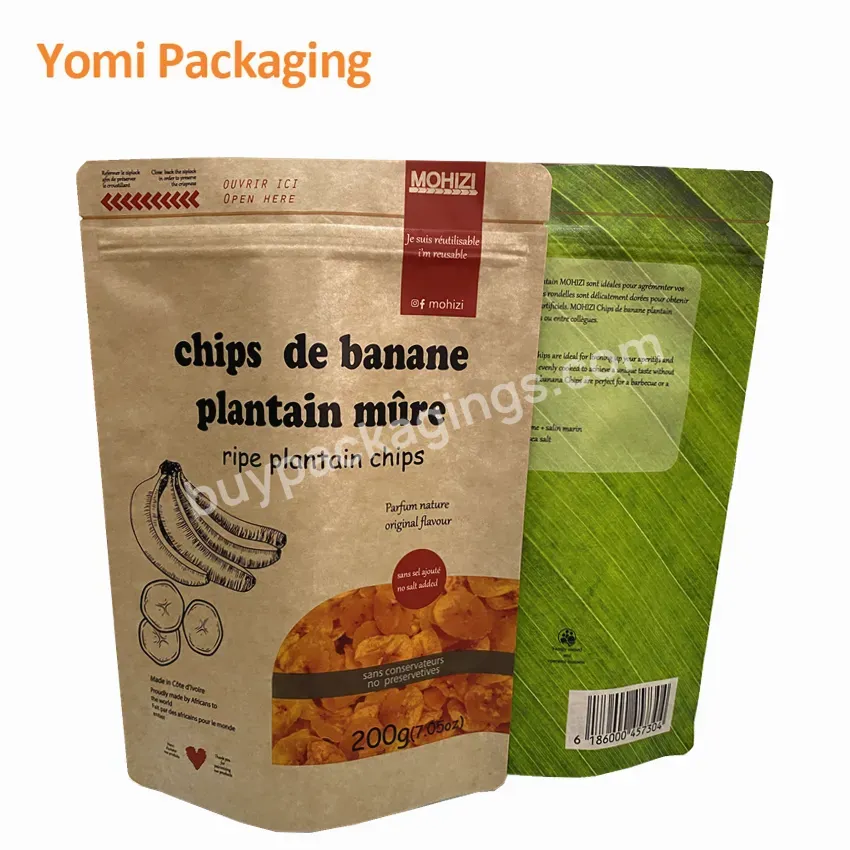 Food Grade Recycle Kraft Paper Ziplock Dog Food Cat Food Sanck Packing Bags With Transparent Window