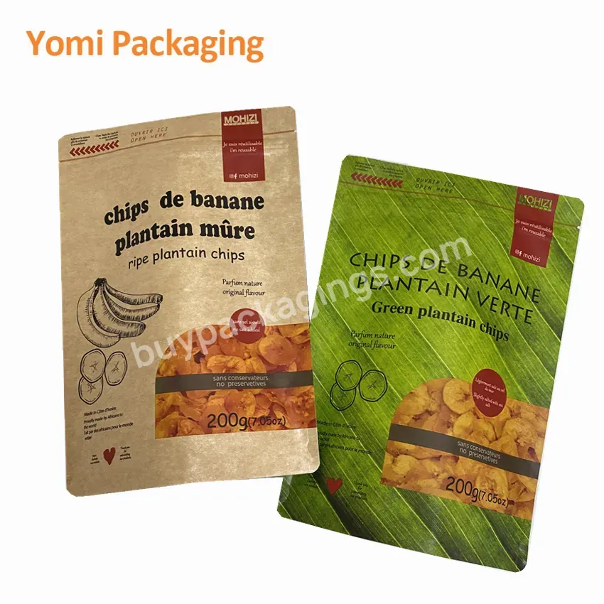 Food Grade Recycle Kraft Paper Ziplock Dog Food Cat Food Sanck Packing Bags With Transparent Window