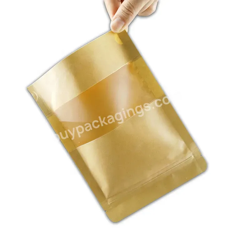 Food Grade Self Standing Sealed Composite Kraft Paper Zipper Bag With Window Opening