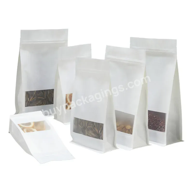 Food Grade Snack Paper Candy Bag Square Bottom Zipper Bag Heat Sealing White Kraft Paper Bag