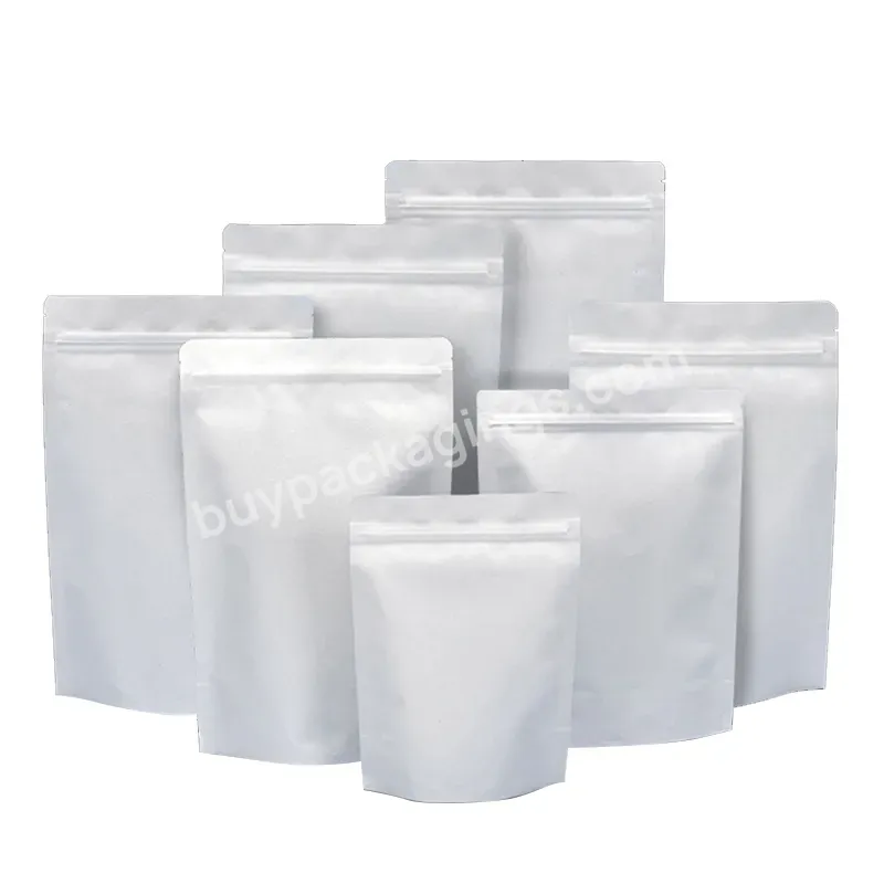 Food Pack Grains Nuts Rice Paper Coffee Bags Stand Up Coating Aluminum Foil Inside Zipper White Kraft Paper Bag