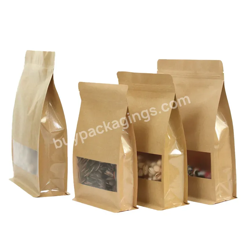 Food Packing Chips Chocolate Tea Paper Bag Zipper Bag Flat Bottom Plain Kraft Paper Bag