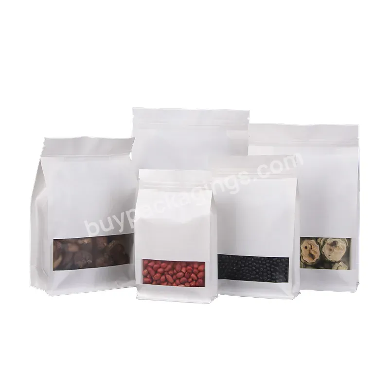 Food Packing Sugar Chips Bag Zipper Paper Packing Resealable Stable Bottom White Kraft Customized Paper Bags