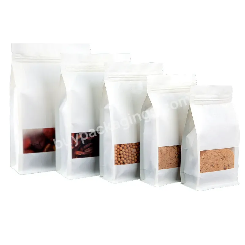 Food Packing Tea Sandwich Paper Bags Flat Bottom Zipper Bag Heat Sealing White Kraft Custom Paper Bag