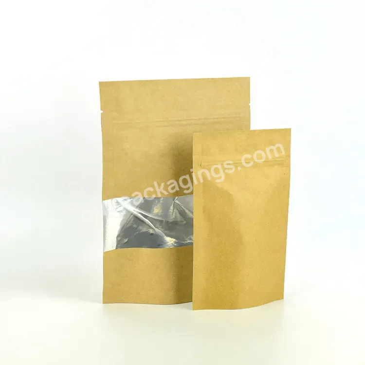 Food Storage Resealable Kraft Mylar Bags With Clear Window Stand Up Zipper Locked Plastic Bag