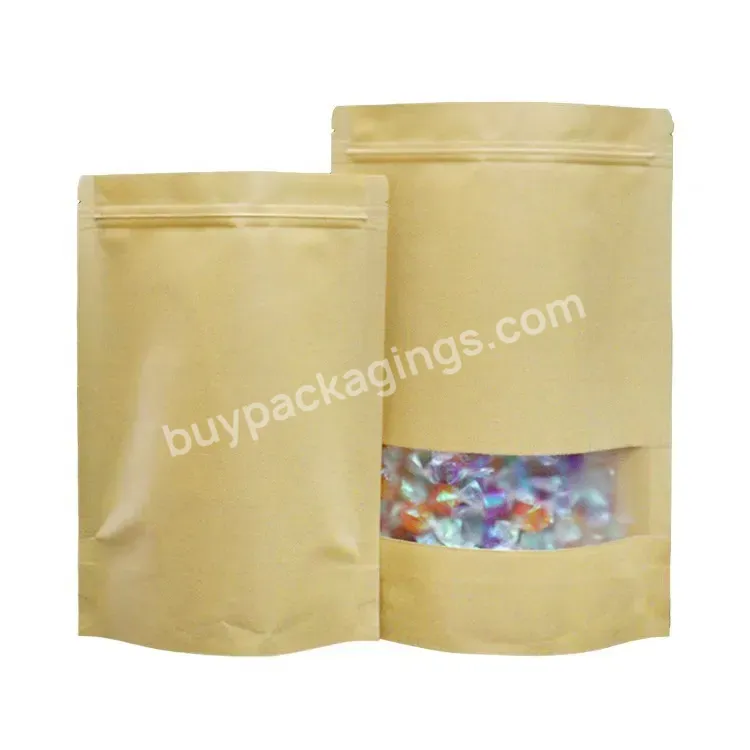 Food Tea Packaging Brown Craft Plastic Lined Kraft Paper Bag With Zipper