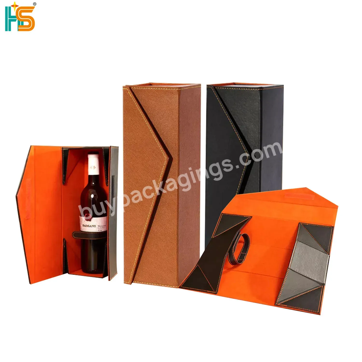 Free Design Black Luxury Wine Bottle Packaging Box Wholesale Cardboard Paper Folding Wine Gift Box