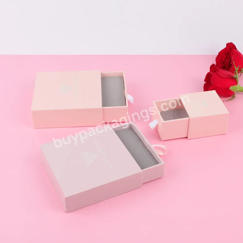 Free Design Custom Pink Sliding Drawers Paper Jewelry Packaging Cute Slider Paper Gift Box With Handle Necklace Jewelry Storage