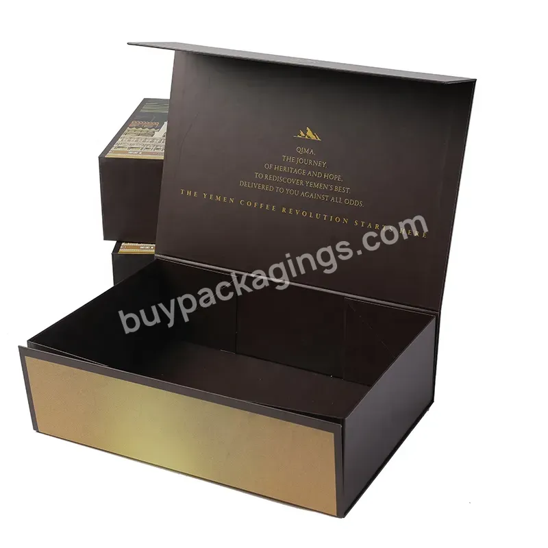 Free Dieline Design Paper Foldable Rigid Gift Box Chinese Customized Brown Printing Magnetic Box With Gold Foil Stamping