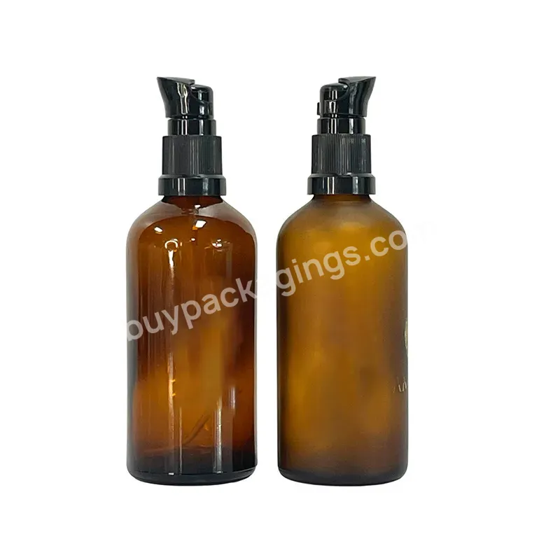 Free Sample 30ml 50ml 100ml Amber Frosted Essential Oil Glass Bottle With Pump Head