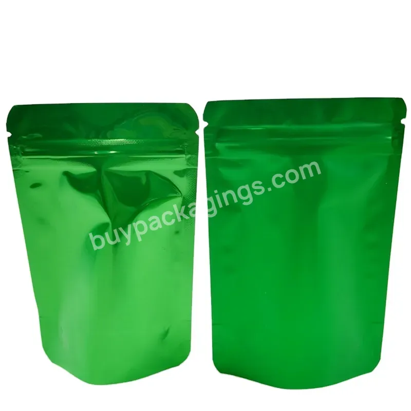 Free Sample 3.5g Edible Packaging Green Matte Glossy Aluminum Foil Mylar Bags Smell Proof Zipper Bags Candy Pouches