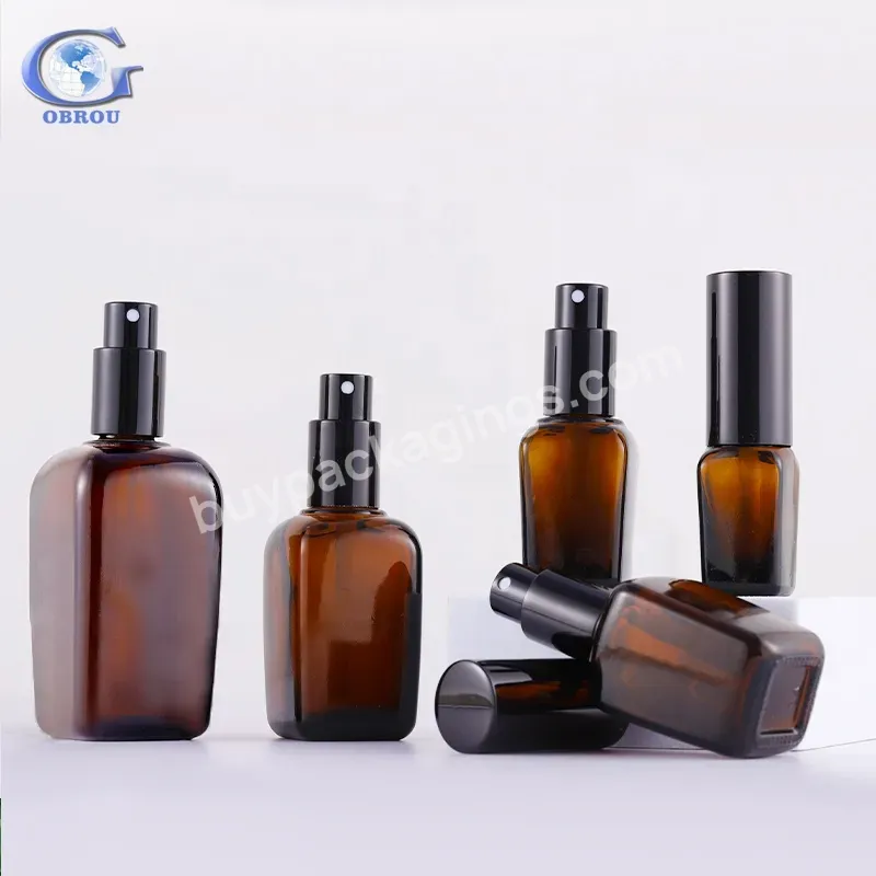 Free Sample Amber Glass Square Shape Bottle 10ml 20ml 30ml 50ml 100ml Serum Hair Oil Glass Spray Bottles