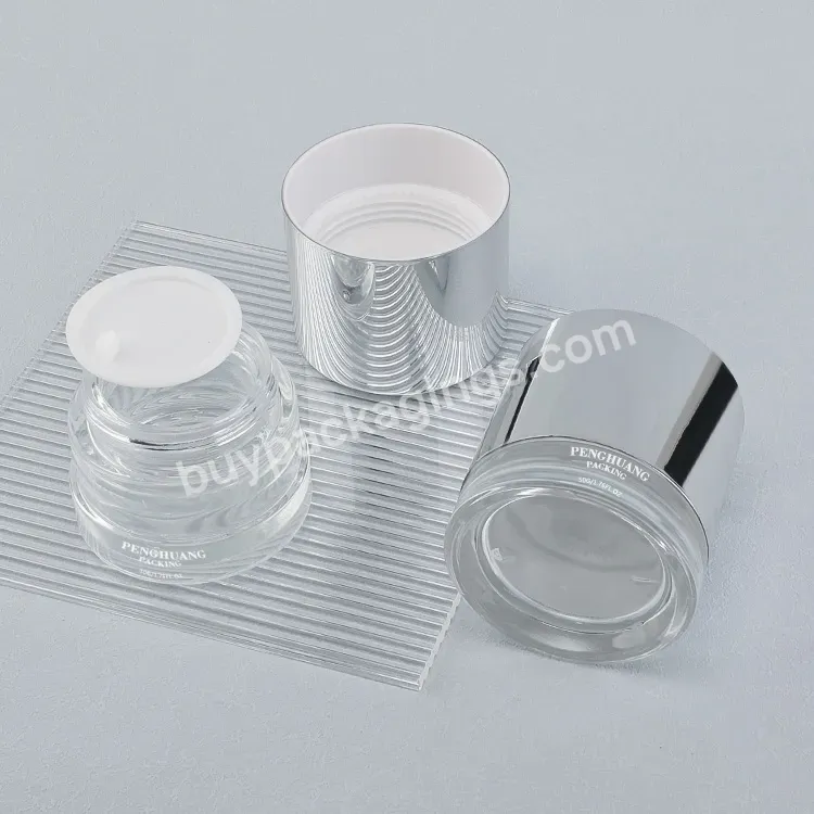 Free Sample Cosmetic Glass Jars 50g Skin Care Packaging Luxury Cream Lotion Glass Jar With Electroplate Silver Cap