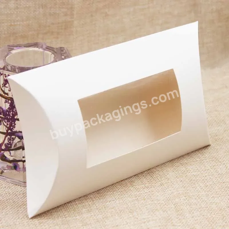 Free Sample Custom Candy Pillow Shaped Packaging Box Kraft Brown Paper Small Pillow Packaging Boxes With Clear Window