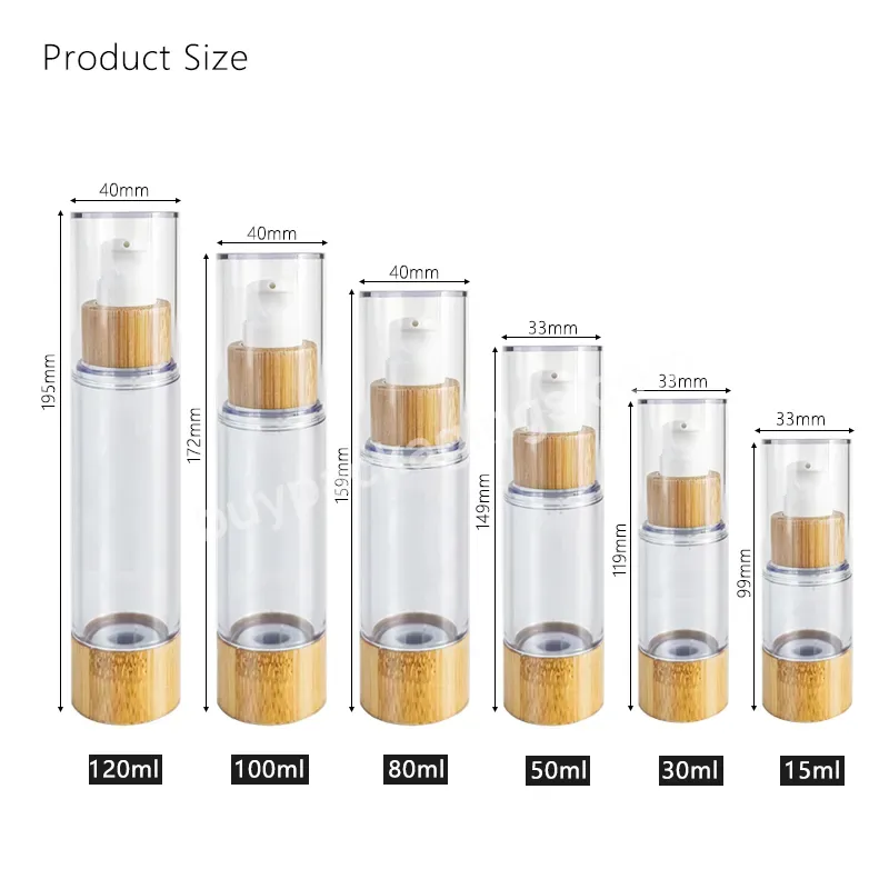 Free Sample Custom Logo 15ml 30ml 50ml 80ml 100ml 120ml Bamboo Cosmetic Lotion Pump Airless Bottle