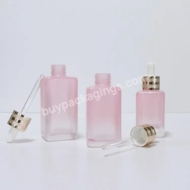 Free Sample Factory Custom Cosmetic Square Clear Glass Pipette Serum Bottles 30ml Essential Oil Rectangle Glass Dropper Bottle