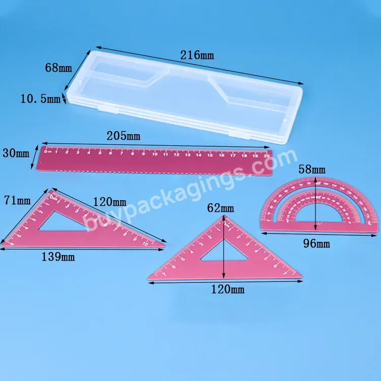 Free Sample Fancy Color 4pcs Rulers Case Geometry Math Aluminum Metal Triangle Scale Ruler Set Plastic Ruler Box