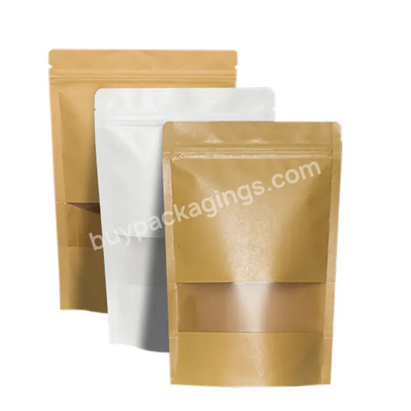 Free Sample Food Biodegradable Stand Up Tea Bag Window Brown Kraft Eco Friendly Paper Bags
