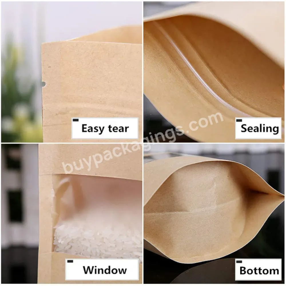 Free Sample Food Biodegradable Stand Up Tea Bag Window Brown Kraft Eco Friendly Paper Bags