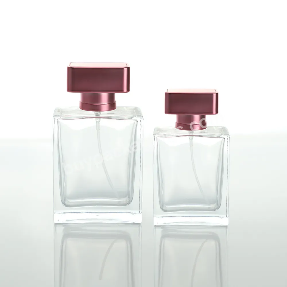 Free Sample Manufacturer Custom Square Clear Scent Bottle Perfume Packaging Empty Bottles With Pink Cap