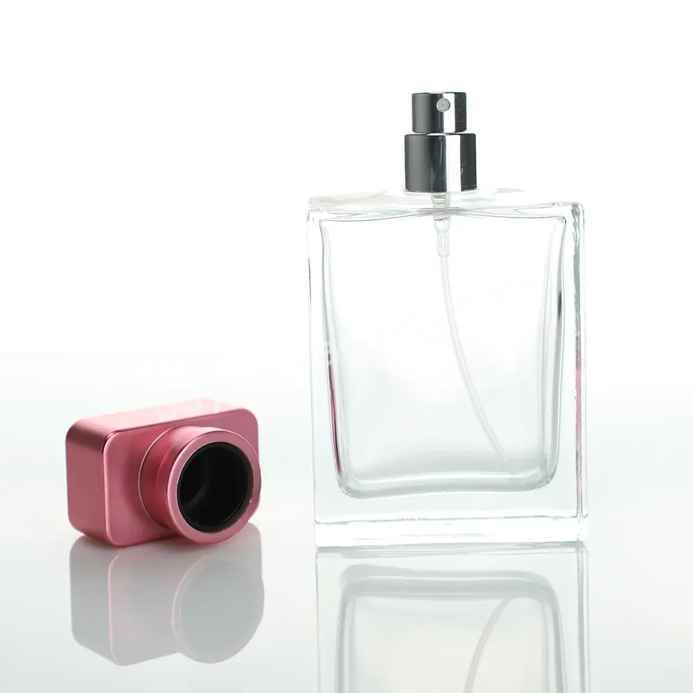 Free Sample Manufacturer Custom Square Clear Scent Bottle Perfume Packaging Empty Bottles With Pink Cap