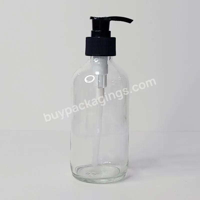 Free Sample Round 250ml Clear Empty Glass Shampoo Dispenser Boston Bottle With Pump Cap