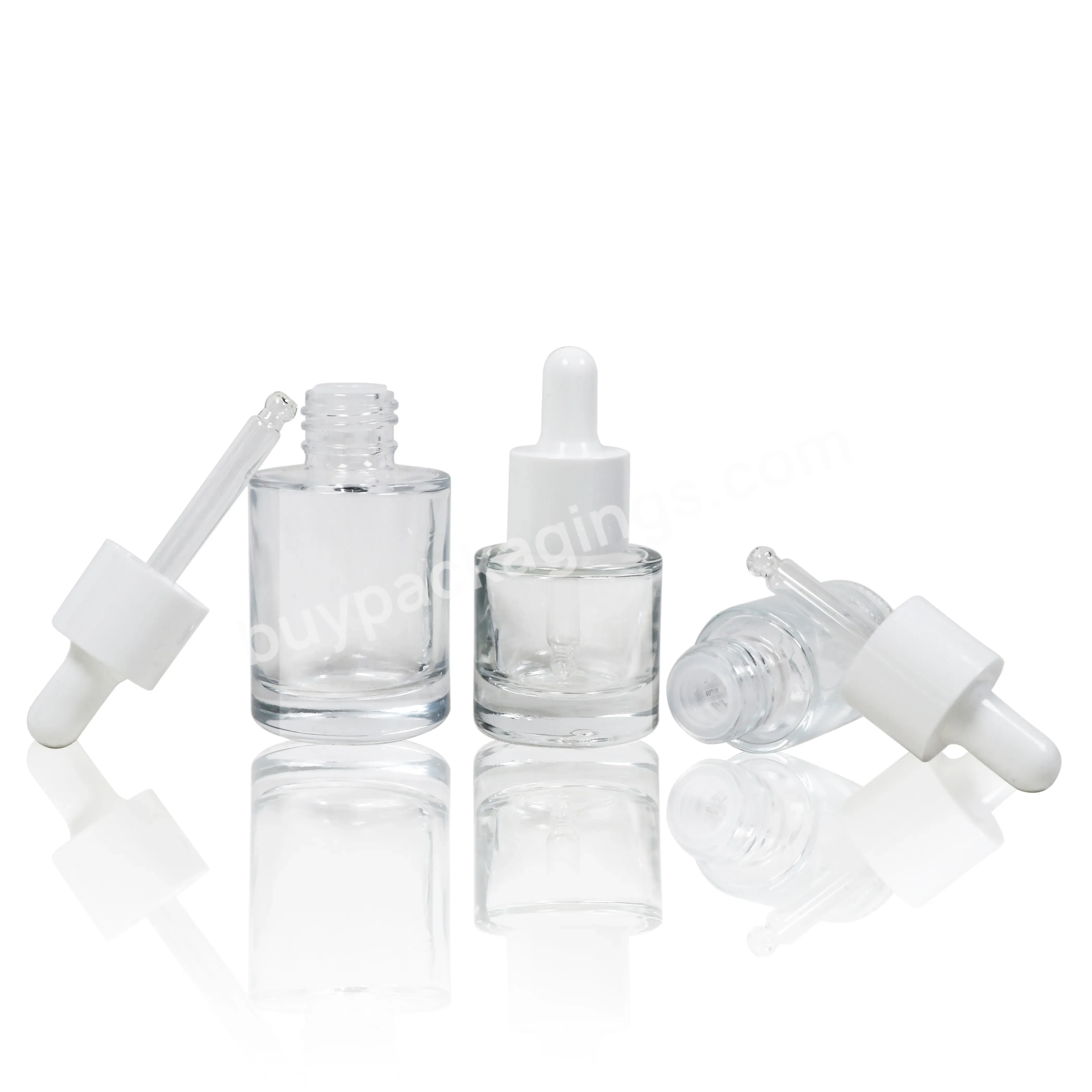 Free Sample Small Size 1oz 30ml Clear Glass Flat Shoulder Serum Dropper Glass Bottle