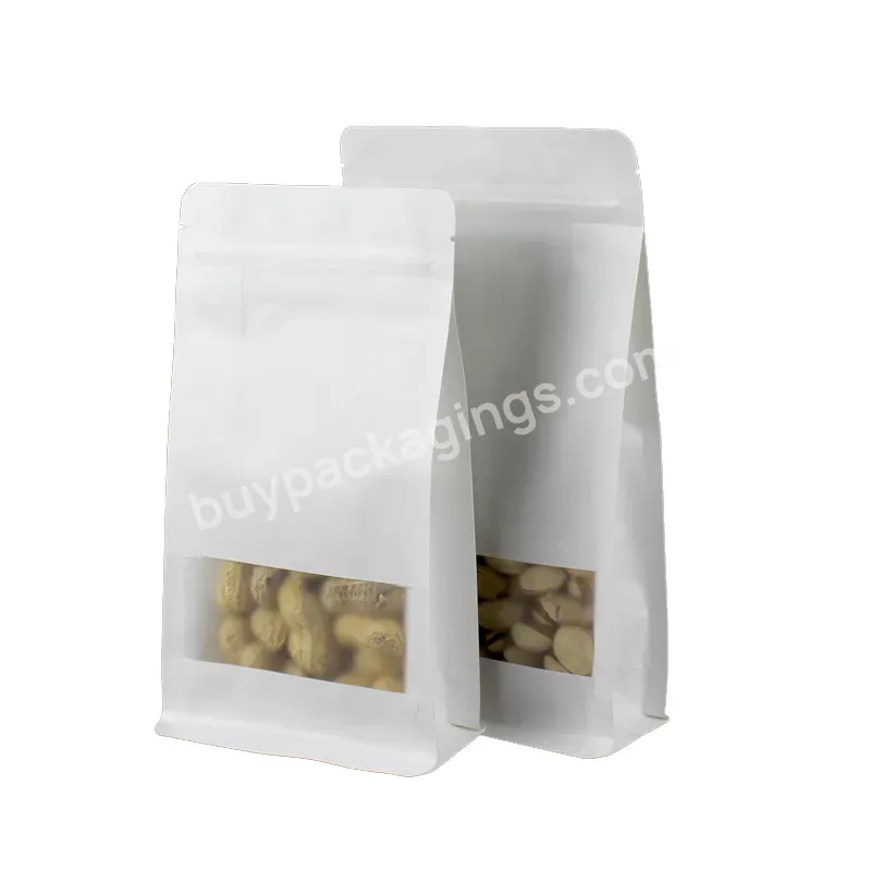 Free Sample Tea Bag Resealable Recycled Candy Kraft Paper Bag Square Bottom With Zipper Window Custom Paper Bag