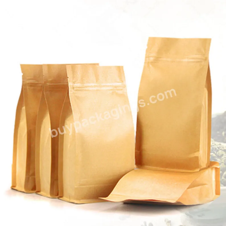 Free Sample Ziplock Moisture Proof Flat Bottom Valve 100% Biodegradable Zip Lock Kraft Paper Bag