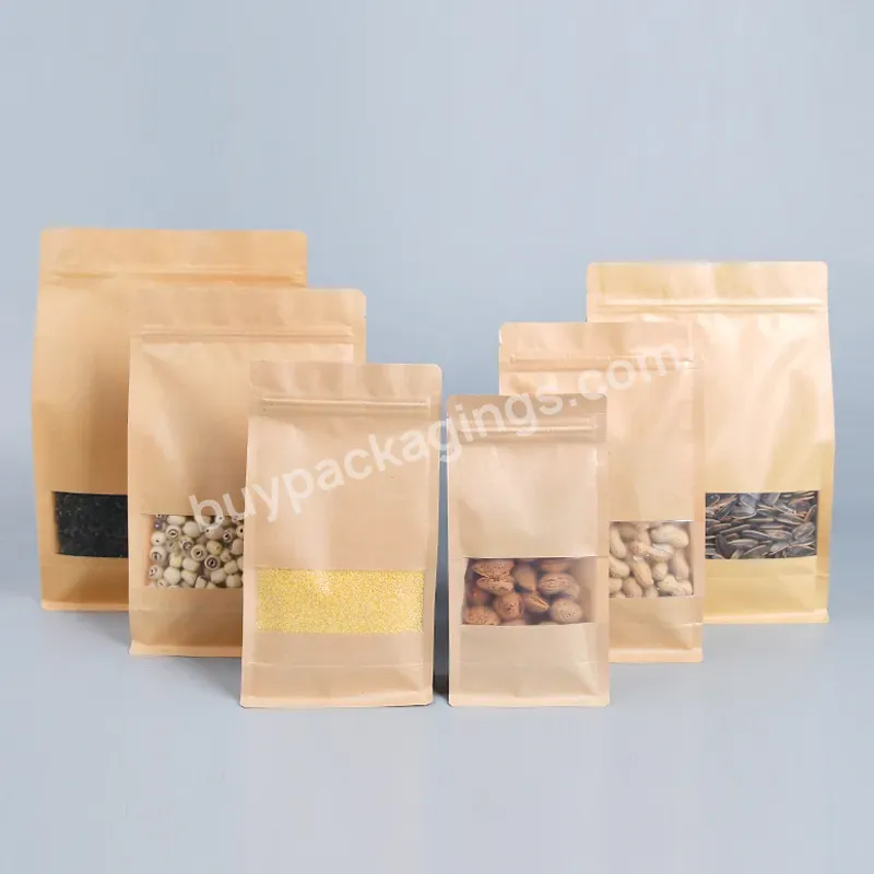 Free Sample Ziplock Moisture Proof Window Flat Bottom Valve 100% Biodegradable Zip Lock Kraft Paper Bag Printed Coffee Bags