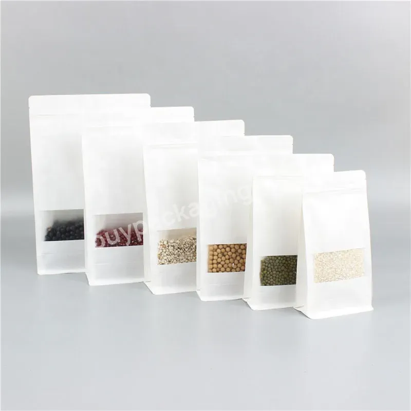 Free Samples Flat Bottom White Craft Paper Coffee Packaging Bags Biodegradable Kraft Paper Zip Lock Pouch