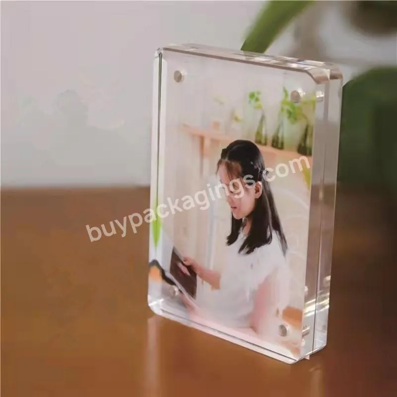 Freestanding Double Sided 20mm Thickness Frameless Magnetic Custom 4x6 Photo Picture Clear Acrylic Frames - Buy 4inch 5inch 6inch 7inch 8 Inch Blank Square Clear Magnetic Acrylic Crystal Desk Photo Picture Frame In Stock,High Quality Customizable Siz