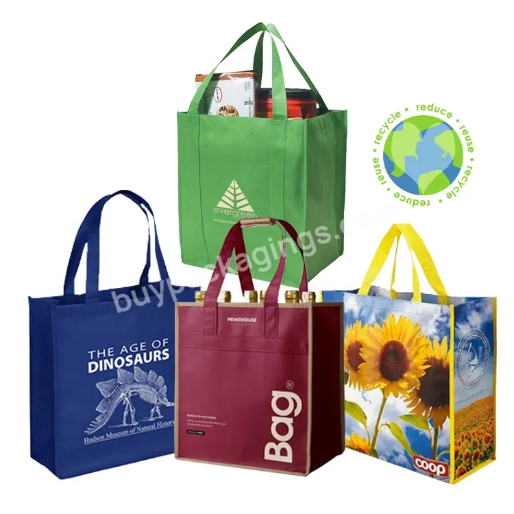 Friendly Reusable Grocery Recycled Ecobag Pp Nonwoven Bags Laminated Fabric Carry Non Woven Bag With Custom Print Logo